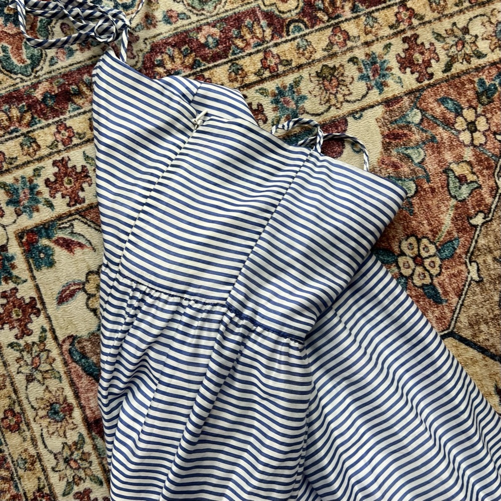 Gianni Bini Blue Ruffled Tiered striped bow strap Maxi Sundress, NWOT, size 6 - Picture 6 of 6